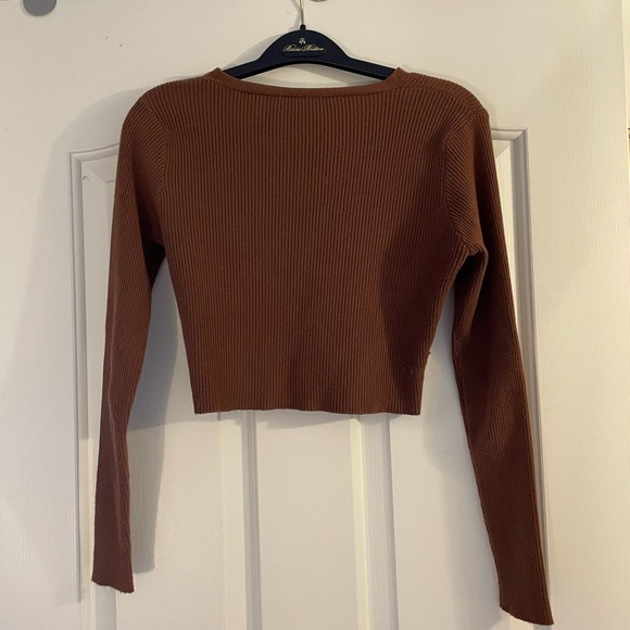 SHEIN Brown Ribbed Long Sleeve Button Cardigan - Picture 2 of 2